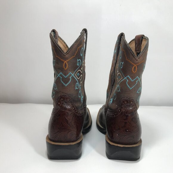 Ariat Boots Women 8 Fatbaby Brown Teal Embroidered Floral Square Toe Western - Picture 5 of 14